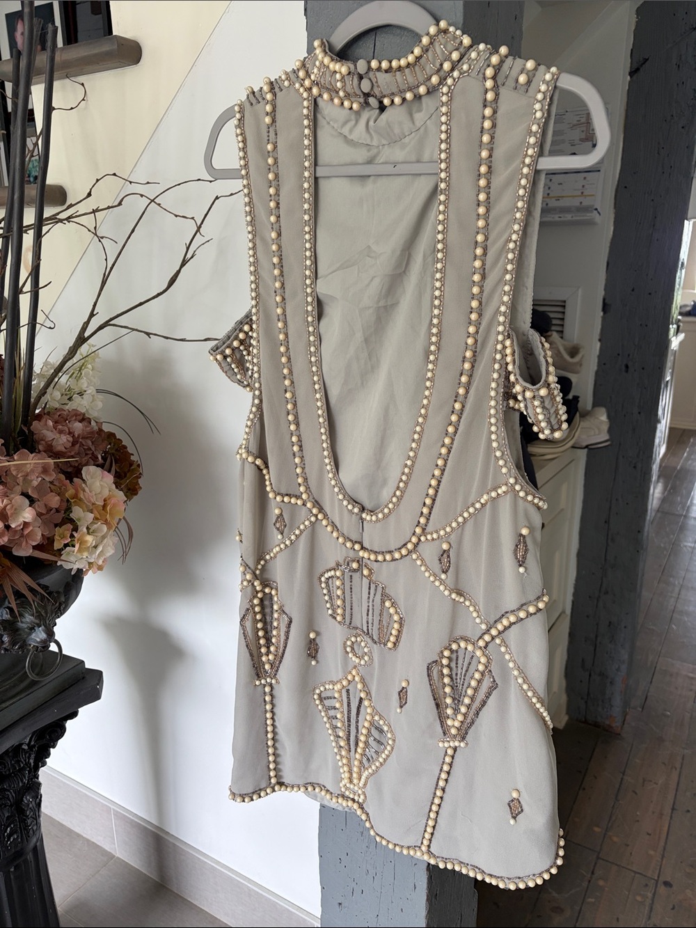 Beaded Embellished Sleeveless Shift Dress in TaupeASOS design - Picture 5 of 10